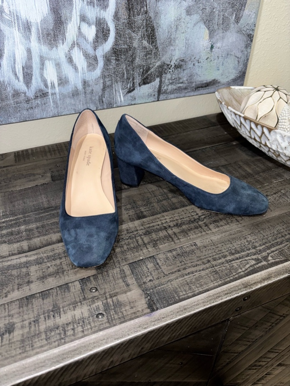 Kate Spade New York navy suede box pump SZ 7 - Picture 4 of 9